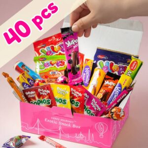 Candy Box from Around the World 40 Pcs, Foreign Rare Unique Mystery Candy Gift Box, 40 Pcs Cool International Exotic Candy Snacks Variety Box